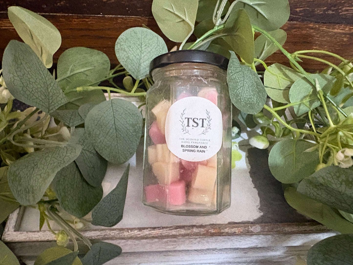 Blossom and Spring Rain Jar of Mini Wax Hearts