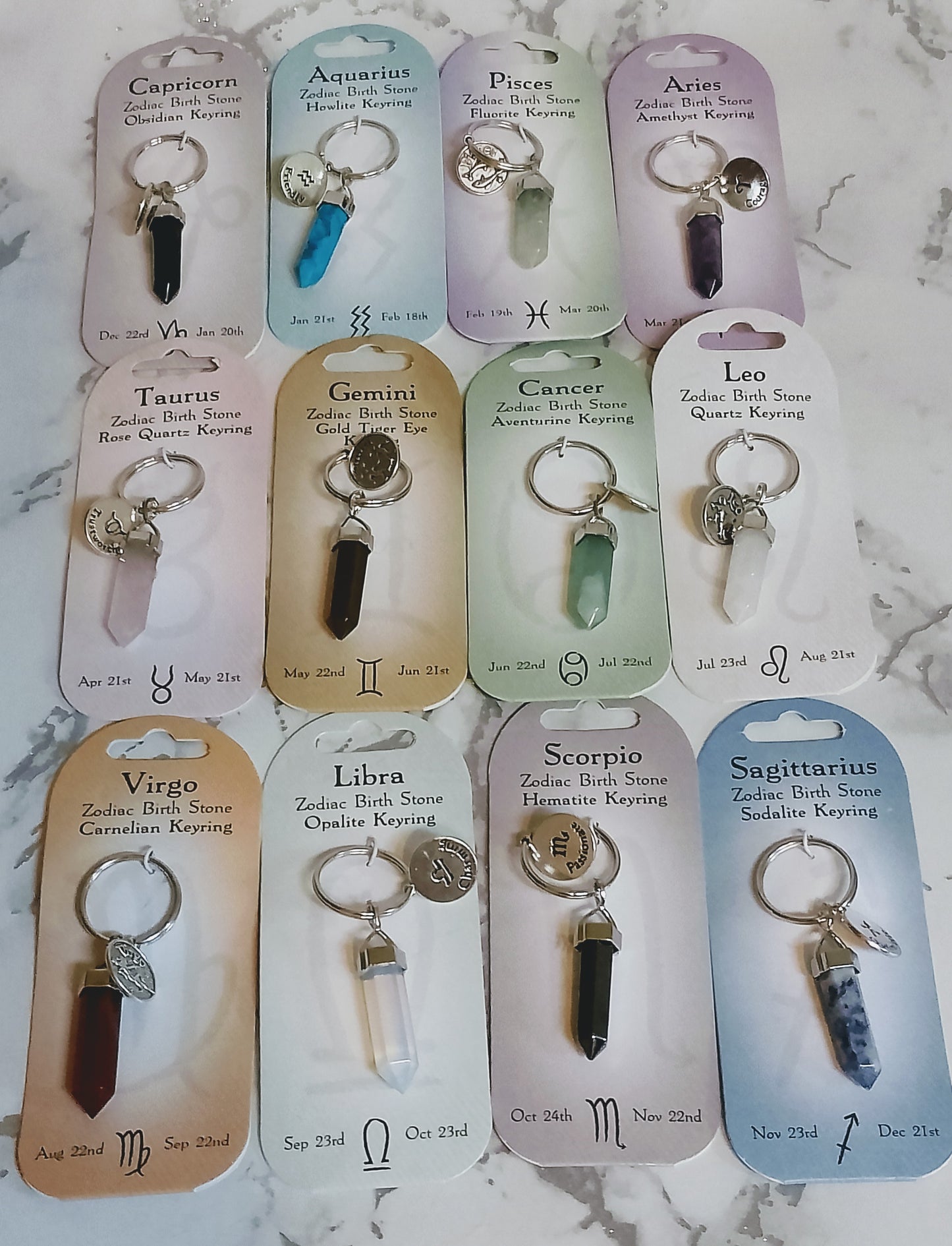 Crystal star sign keyring