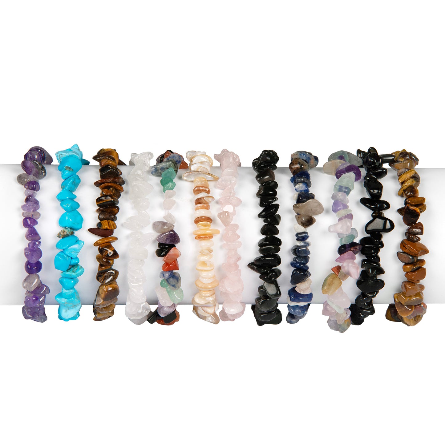 Real gemstone chip bracelets